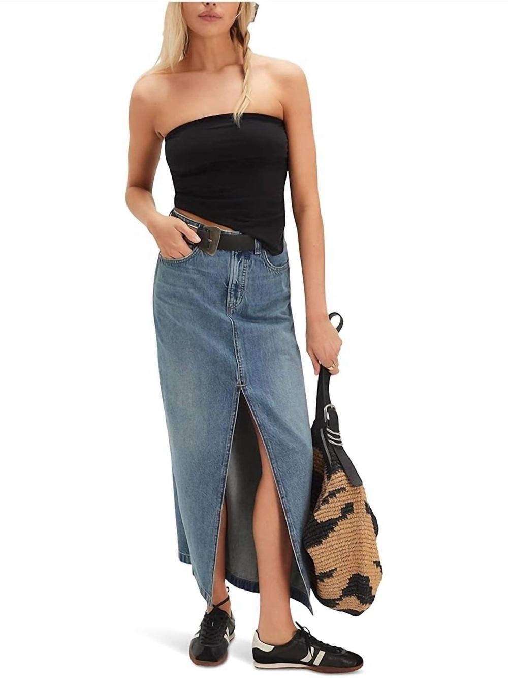 Free People Nothing Better Denim Maxi Skirt